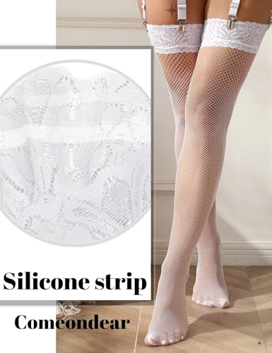 Liguero sexy para mujer y medias autoadhesivas de encaje blanco plus size 4