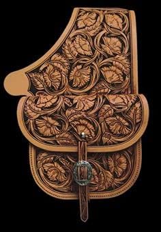 D&L Saddlery Cowhide Genuine Leather Western Equestrian Trail Tooling Carving Horse Saddle Bag Tooled Carved Pack Equipment Horse Saddle Bags Size: 10” L x 10” W x 3 ½” D inches BAG134