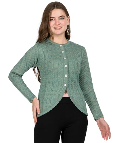 Image of Lady Willington Women Woolen Round Neck Self Design Cardigan Heavy Rainbow Fabric Cardigan Winter Wear Pure Wool W-Cut Cardigan for Women Free Size Long Cotty Fully Warm Cardigans