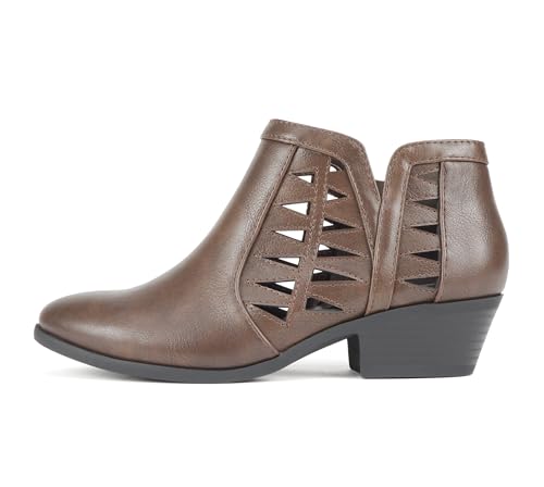 Image of Soda CHANCE Womens Perforated Cut Out Stacked Block Heel Ankle Booties (Wide Fit Available)