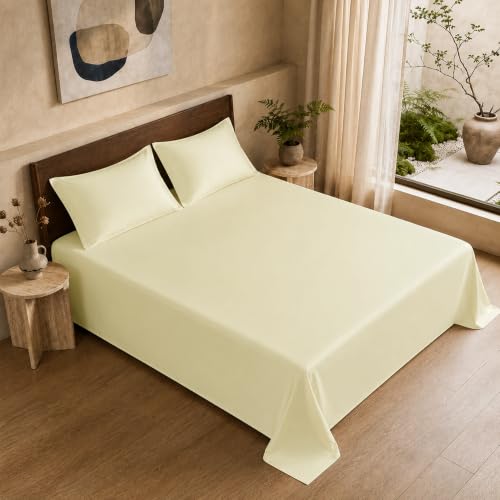 Image of HOMEMONDE 100% Bamboo King Size Flat Bedsheet with 2 Pillow Covers | 300 TC Luxury Cooling Bed Sheet | Ultra Soft, Breathable & Moisture Wicking | (Ivory, 108x108 Inches)