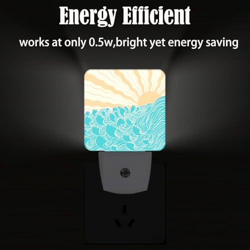 Image of Boho Sea Waves Night Light,Plug-in Nightlights Auto Sensor Night Lamp Dusk-to-Dawn Lamp Home Decor for Nursery Children Girls Boys