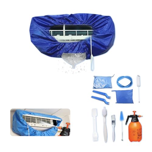 Kikepilm 12 pièces kit per pulizia split condizionatore avec bouteille d'eau de 2 L,sacco per pulizia split condizionatore (verre bleu, moyen)