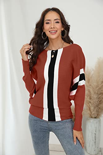 Image of FULIER Women Oversized Boat Neck Batwing Sleeves Dolman Knitted Sweaters Lightweight Pullovers Tops One Size