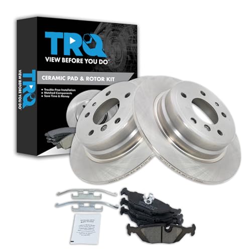 Image of TRQ Rear Brake Pad and Rotor Set Ceramic Compatible with 1988 BMW 535is