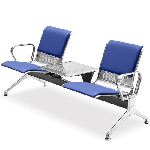 HCZKIUJY 2-Seater Waiting Room Fur Set with Center Table - Comfortable Bench with Backrest & Armrests, Durable Metal Structure for Hospital, Clinic, Airport, Bank, Lounge (Blu Taglia unica)