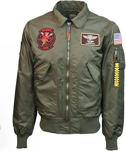 Men's Top Gun MA-1 Green Bomber Jacket with Patches – Iconic Flight Jacket Inspired by Maverick