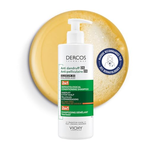 Vichy, Dercos, Shampooing Anti-Pelliculaire DS 2 en 1, Démêlant et Traitant, Pellicules & Démangeaisons, Tous Types de Cheveux, 390ml