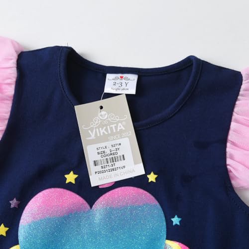 Image of VIKITA Girls T Shirt Cotton Crewneck Ruffle Short Sleeves Summer Casual Tee for Toddler Girl Tops