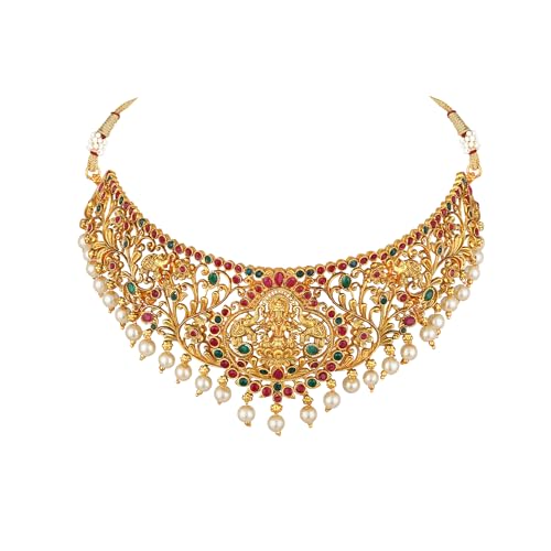 Image of Shining Diva Fashion Stylish Fancy Pearl Choker Traditional Jewellery Set for Women | Temple Necklace Set | Festive Wedding Party Necklace | 22k Gold Plated | Just Like Original Gold Jewellery
