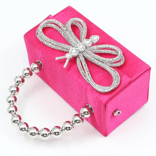 Bolso de mano rosa con piedras tipo mariposa miniatura 7