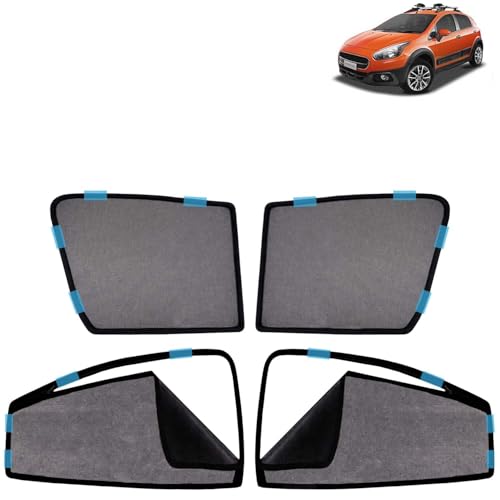 Image of KINGSWAY Car Sun Shade Curtains Only Compatible with Fiat Avventura (2014 to 2019) | Front Window in Half Cut and Rear in Zipper (Magnetic) | UV & Heat Protection | Pack of 4 Pcs
