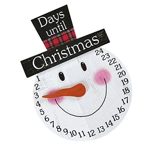 Calendrier de Compte à rebours de Bonhomme de Neige de Noël, Forme d'horloge Murale de Bonhomme de Neige Suspendu en Bois avec Compte à rebours de pointeur 24 Jours de décorations de Noël Cover