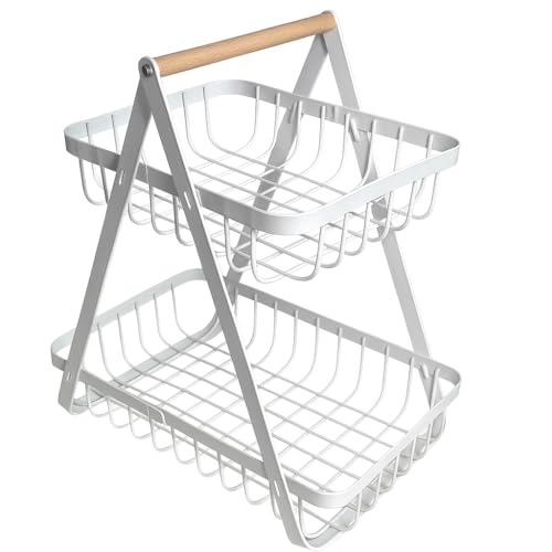 Balde de Frutas Metálico Compacto de 2 Andares com Alça