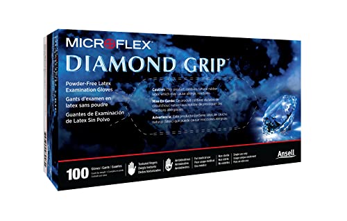 Image of Ansell Microflex Diamond Grip MF-300 Disposable Latex Gloves for Automotive, Machinery Industries - Large, Natural Clear Large (Pack of 200)