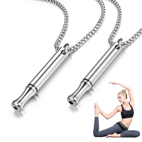 2 Pièces Collier de Respiration Anti Tabac,Collier Homme Acier Inoxydable,Chaîne avec Sifflet Anti Tabac,Aide à la Respiration,pour Hommes Femmes