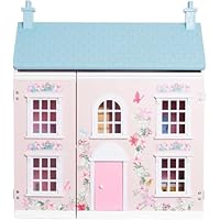 Doll House, 3-Story Wooden Cottage Dollhouse Playset w/Double-Sided Roofs, Accessories & Furniture, Pretend Play Toddler Big Doll House, Gift for Kids Aged 3+ (Pink)