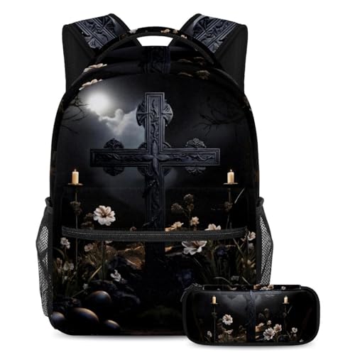 Sac à dos croix de Pâques multicolore 40cm avec trousse assortie