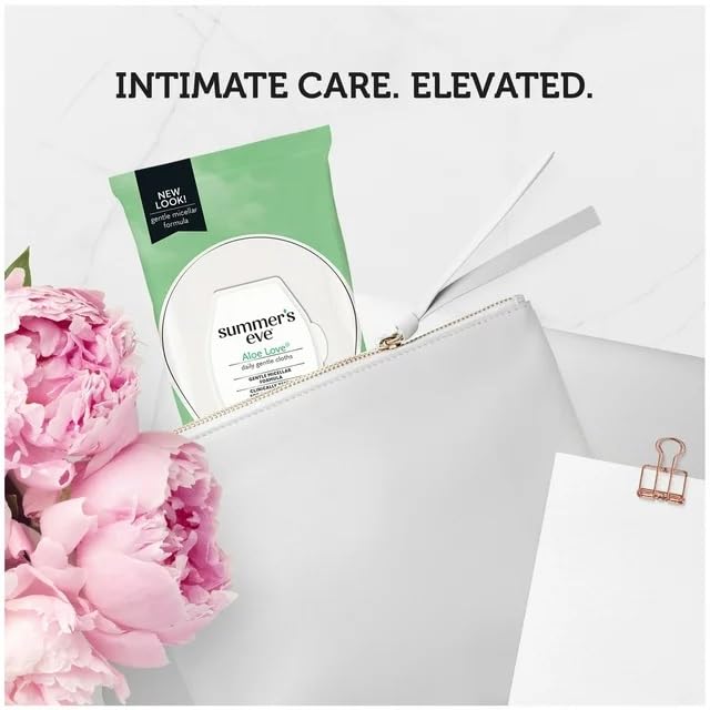 Image of Summer's Eve Aloe Love Feminine Cleansing Wipes, Daily Intimate Cloths, Removes Odor, pH Balanced, Gentle for Sensitive Skin, 32 Count (Pack of 1)