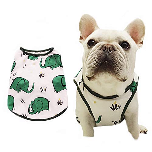 Stock Show Pet Dog Summer Vest, Cute Teddy French Bulldog Dog 100% Cotton Fashion T-Shirt Breathable Sleeveless Summer Dog Clothes for Small Medium Dog (Back Lenght - 35CM/13.8