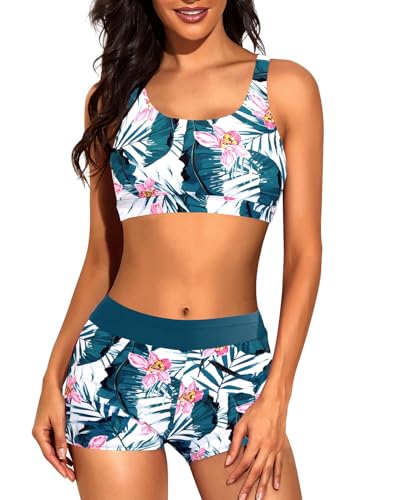 Image of Tempt Me 3 Piece Tankini Swimsuits for Women Athletic Bathing Suits Swim Tank Top with Boy Shorts and Bra Modest Swimwear