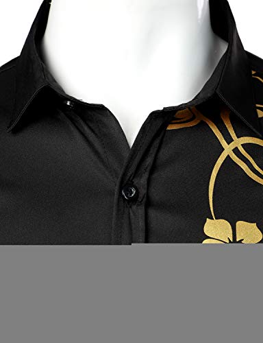 ZEROYAA Men's Hipster Shiny Design Slim Fit Long Sleeve Button Up Party Dress Shirts4