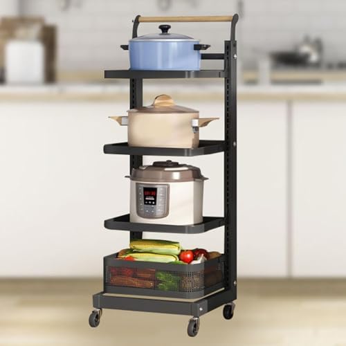 Pot Lid Holder Rack with Microwave Stand - Space-Saving Kitchen Organizer with 4 Boards & 3 Baskets for Efficient Storage and Easy Access