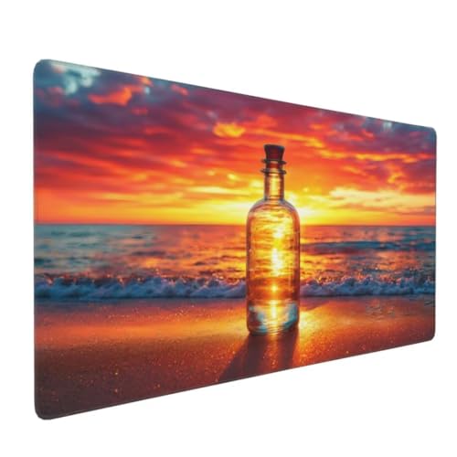 Tapis de Souris 700 x 300 mm, Tapis de Souris Gamer avec Surface en Caoutchouc Antidérapant Résistant à l'eau, Tapis de Souris Tapis de Bureau Portable Bouteille de Souhait de Coucher de Soleil Y-961