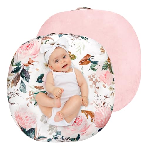 Image of Newborn Lounger Cover, Soft Comfortable Baby Lounger Cover, 1 Pack Reversible Removable Slipover for Infant Lounger Pillow, Pink Floral (Lounger not Included)