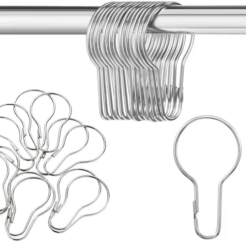 OUDQFCJ 50 pièces Anneaux de Rideau de Douche, avec système de glissement, Crochet Rideau, Anneau Rideau Douche, Crochets Rideaux, pour Salle de Bain, Salon, Chambre à Coucher (Argent)