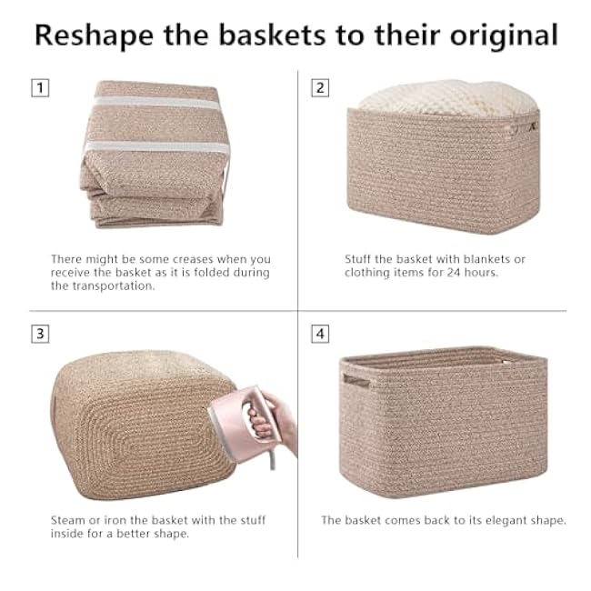OIAHOMY 4 Pack Storage Baskets for Organizing, Cube Storage Bins for Shelves, Rectangle Storage Baskets With Handles, Woven Baskets for Storage, 12.7''Lx9''Wx7.8''H, Brown
