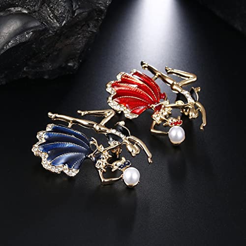 Image of Prince Princess Dancing Couple Brooch Rhinestones Pearl Decorative Red