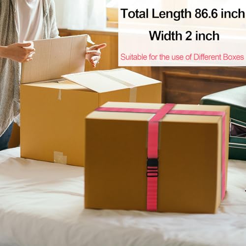 Image of Luggage Strap and Tag Set (4 Pack 2 Tags 2 Climbing Buckles) Keeps Cargo Safe with Adjustable Travel Packing Strap with A Packing Width of 2 Inches and A Length of 86.6 Inches (Pink)