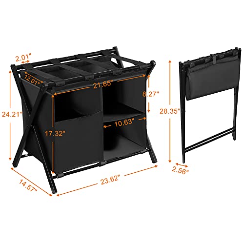 Heybly-Luggage-Rack-with-Laundry-BagSteel-Folding-Suitcase-Stand-for-Bedroom-Hotel-Guest-Room-Bedroom-Hote-2362-L-x-1557-W-x-2421-H-Inches-BlackHLR006B1