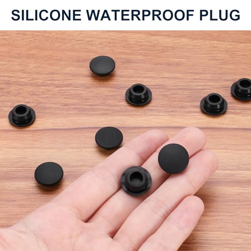 Image of uxcell 10pcs Hole Plug 1 /2 Inch (12mm) Button Plugs Fit for 9mm Hole, Snap in Locking Hole Tube Plug Silicone Tube Waterproof Plug Tube Plug, Black