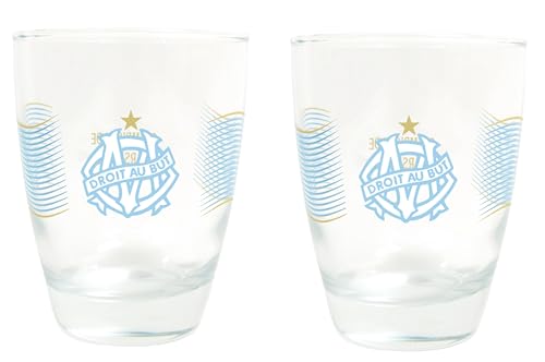 OLYMPIQUE DE MARSEILLE Set de 2 Verres à Eau Om Produit Officiel sous Licence - Coffret - Idée Cadeau