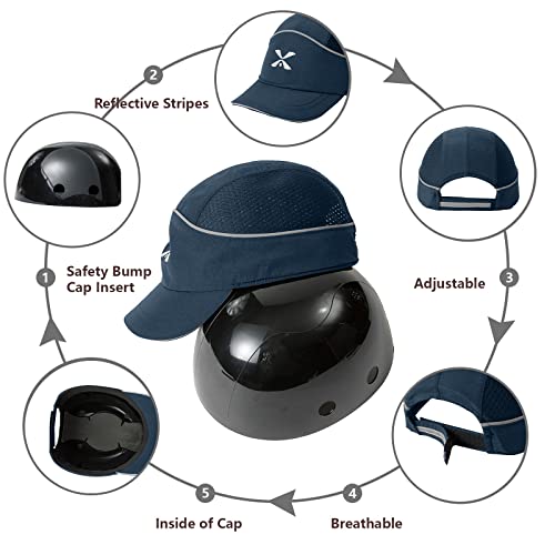Anstoßkappe mit reflektierenden Streifen, leichtem und atmungsaktivem Arbeitskappe Schutzkappe (18110#Marine kurz) - Image 5