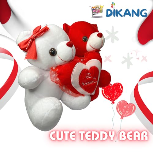 Image of DIKANG Red and White Teddy Bear with Heart for Valentine's Day Gift | Valentine Gift for Boyfriend /Girlfriend /Husband /Wife (25 CM, RED & White)