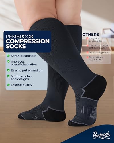 Image of Pembrook Plus Size Compression Socks for Women Wide Calf - 3 Pairs, 20-30mmHg Extra Wide Calf Compression Socks, Up to 4XL