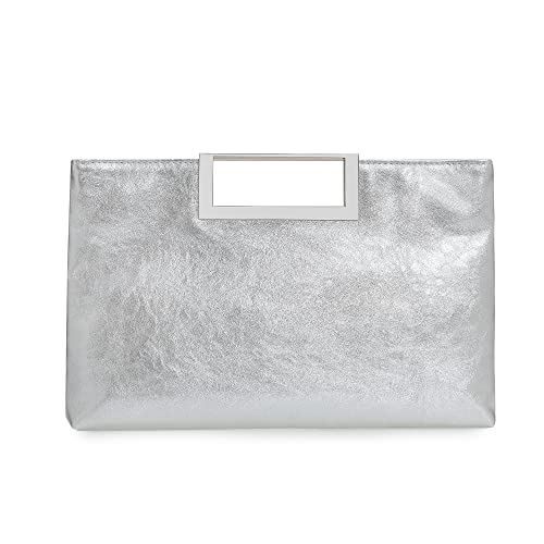 CHARMING TAILOR Fashion PU Leather Handbag Stylish Women Convertible Clutch Purse (Silver)