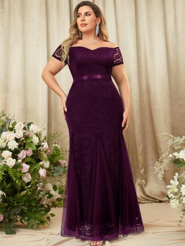 Image of Miusol Women's Plus Size Formal Off Shoulder Vintage Floral Lace Mermaid Maxi Evening Party Dress