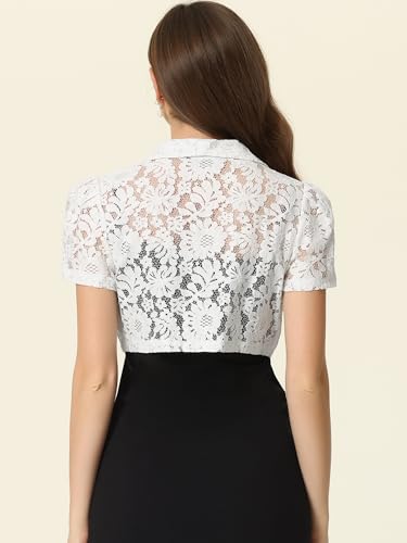 Allegra K Floral Lace Shrug for Women's Work Crop Cardigan Wedding Guest Elegant Bolero3