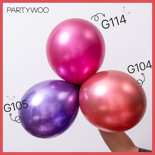 Image of PartyWoo Metallic Pink Balloons 50pcs Chrome Hot Pink Magenta Fuchsia Color | 12 Inch Balloons for Birthday Anniversary Bachelorette Wedding Baby Shower Gender Reveal 1950s Party Decorations Pink-G104