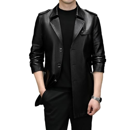 El Mejor Listado de Chaquetas y abrigos para comprar online. 49 Abrigo Clásico De Cuero De Longitud Media Para Hombre, Chaqueta De Cuero Sintético, Gabardina De Doble Cuello, Gabardina De Cuero Midi (Negro,Mediano)