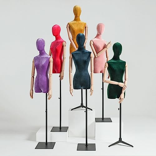 Balcão Manequim colorido manequim de veludo ajustável meio corpo vestido feminino manequim torso com
