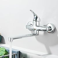 Rozin Wasserhahn Küche Wandmontage Küchenarmatur 23cm 360° Schwenkarm Kalt und Heiß Einhebelmischer Mischbatterie Küche Chrom