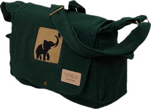 Image of Rough Canvas Cotton Messenger Sling Bag, (32x23x10cm, 7.5L) Medium Size. Patching with Elephant Design