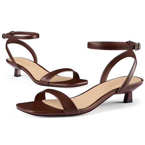 Image of Women Kitten Heel Sandals Ankle Strap Heeled Sandals Square Open Toe Dress Party Shoes