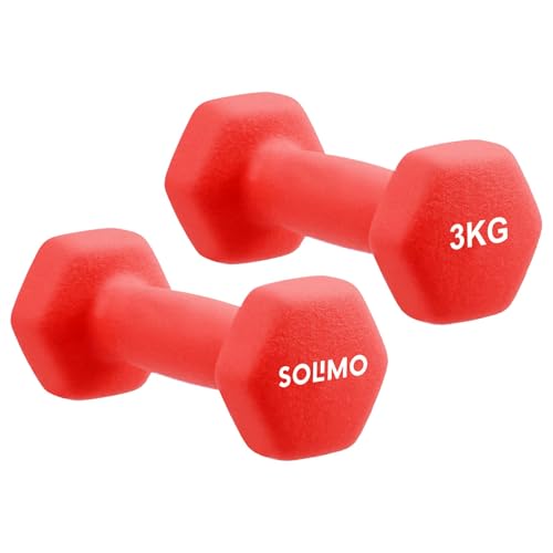 Image of Amazon Brand - Solimo Neoprene Dumbbell 3 Kg, Set of 2 (Red)