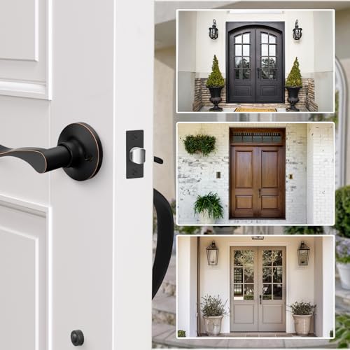 Image of Haidms Front Door Handle Oil-Rubbed Bronze, Entry Door Lock and Reversible Handle Lever,Single Cylinder Door Handle Set with Lower Half Lever for Left and Right Hand Door